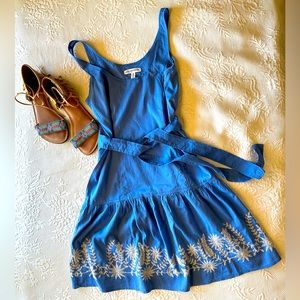 Aeropostale delicate blue & floral embroidered mini dress, tie waist, XS…